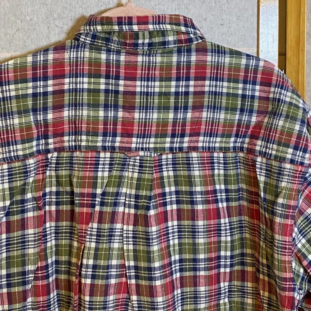 Vintage Red Sky Mens Large Short Sleeve Button Down Shirt Plaid‎ Cotton Red Y2K